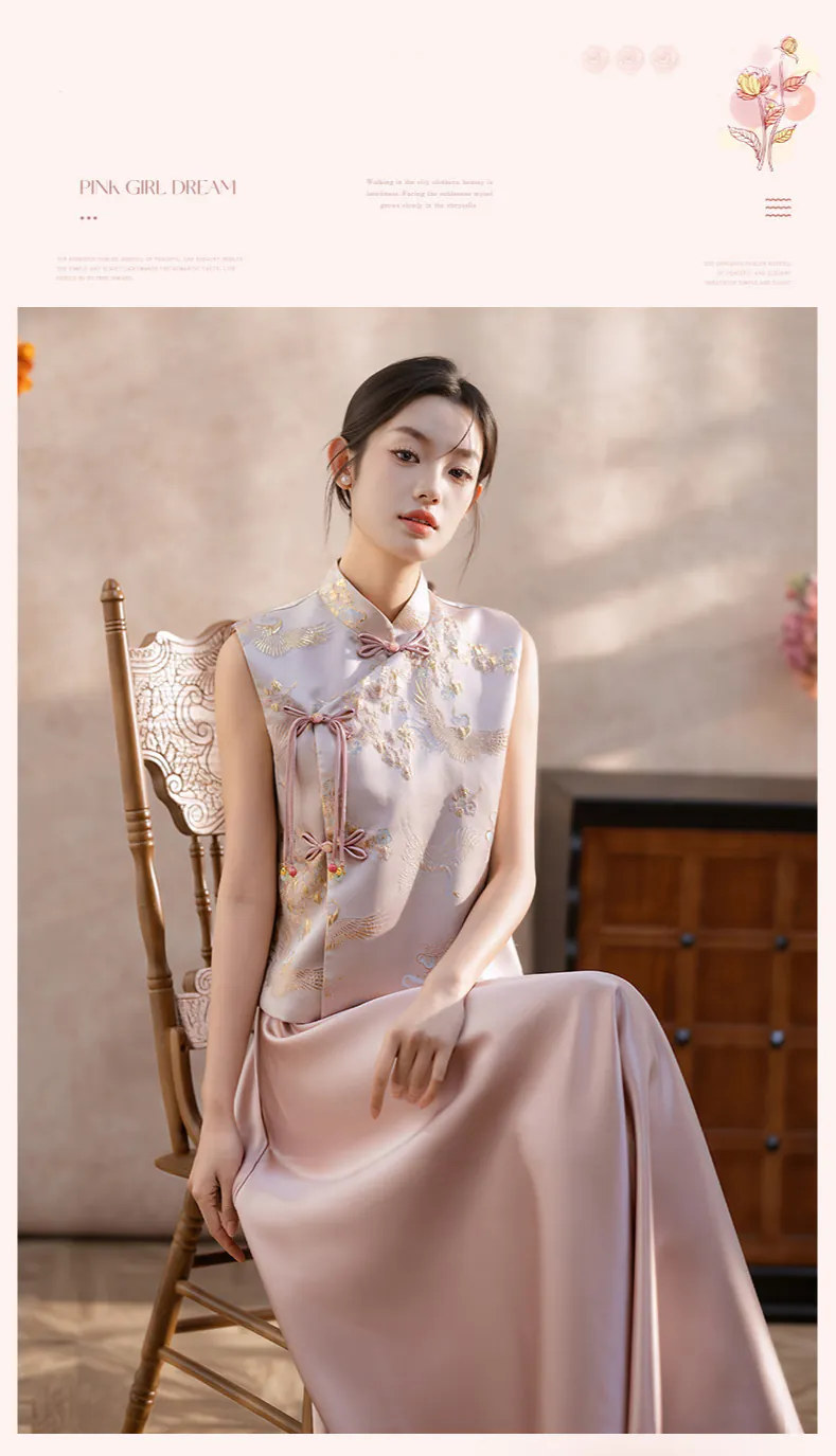 New-Chinese-Style-Pink-Jacquard-Top-with-Satin-Skirt-Bridesmaid-Dress09