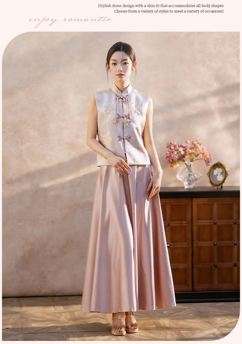New-Chinese-Style-Pink-Jacquard-Top-with-Satin-Skirt-Bridesmaid-Dress10
