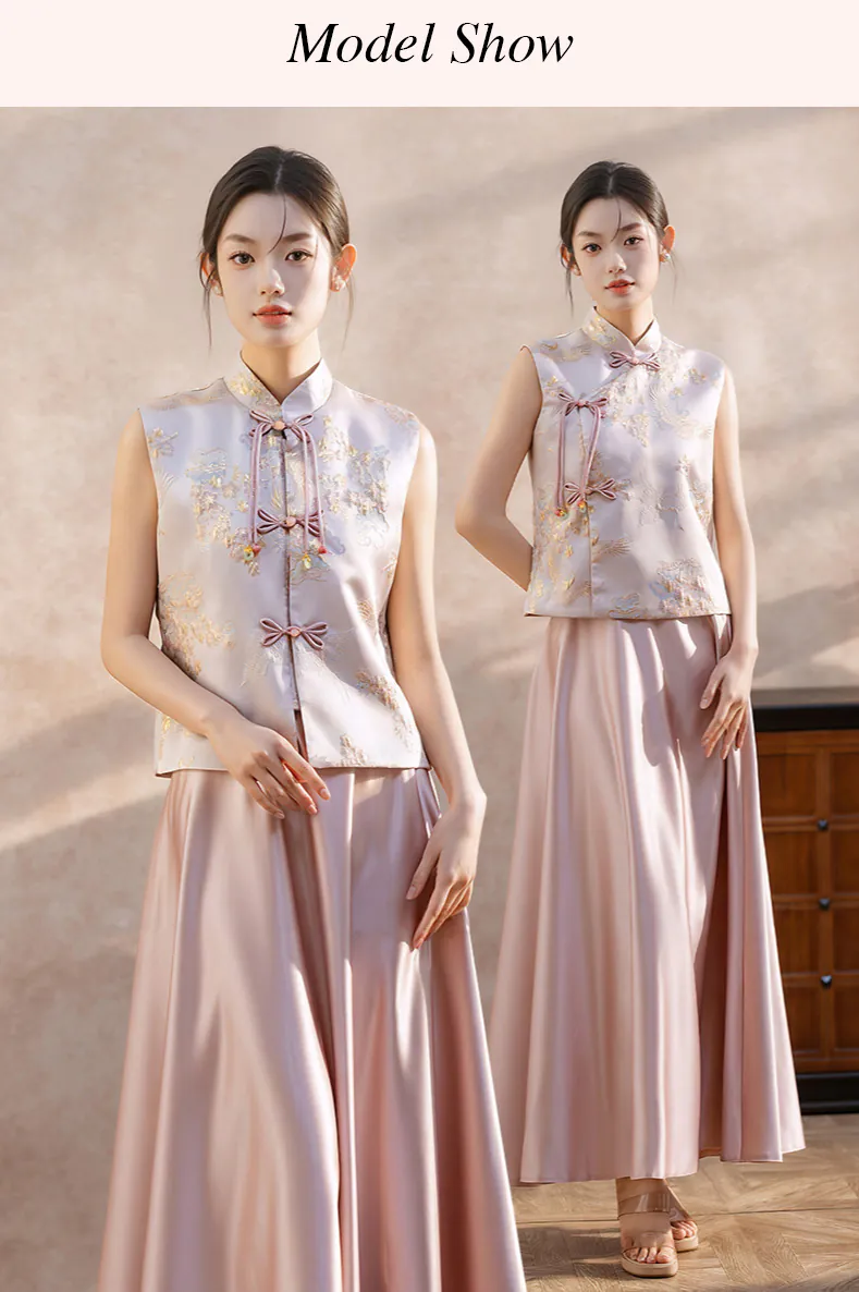 New-Chinese-Style-Pink-Jacquard-Top-with-Satin-Skirt-Bridesmaid-Dress12