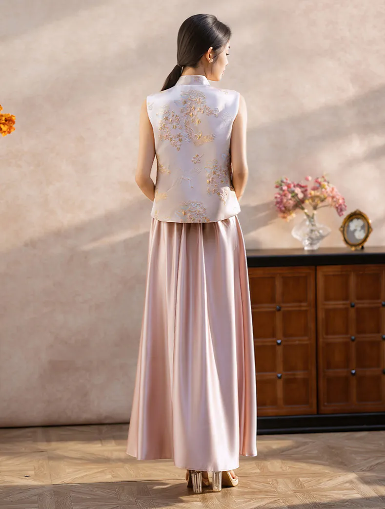 New-Chinese-Style-Pink-Jacquard-Top-with-Satin-Skirt-Bridesmaid-Dress15