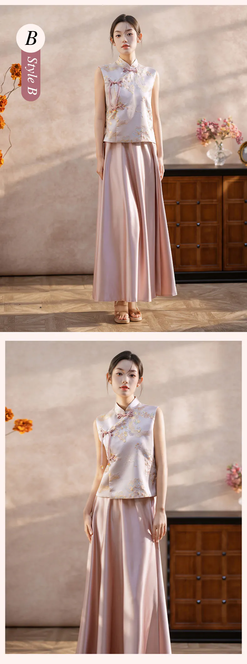 New-Chinese-Style-Pink-Jacquard-Top-with-Satin-Skirt-Bridesmaid-Dress16