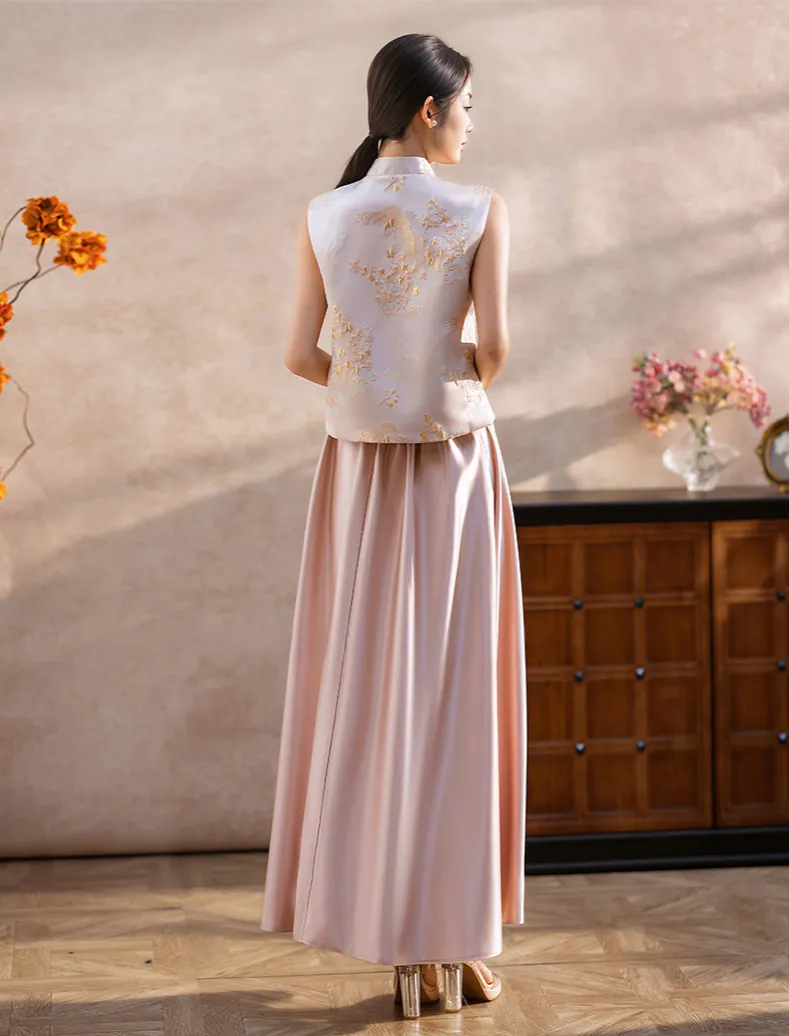 New-Chinese-Style-Pink-Jacquard-Top-with-Satin-Skirt-Bridesmaid-Dress18