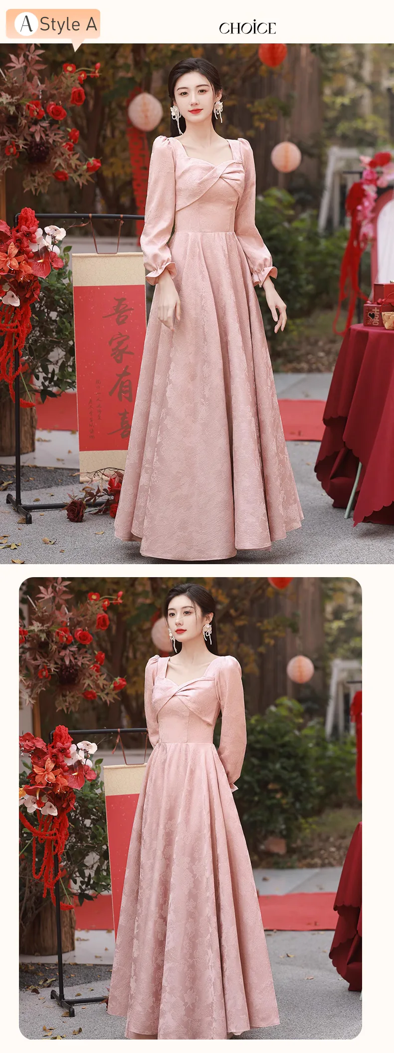 Pretty-Pink-Jacquard-Bridesmaid-Maxi-Dress-Sweet-Casual-Party-Gown17