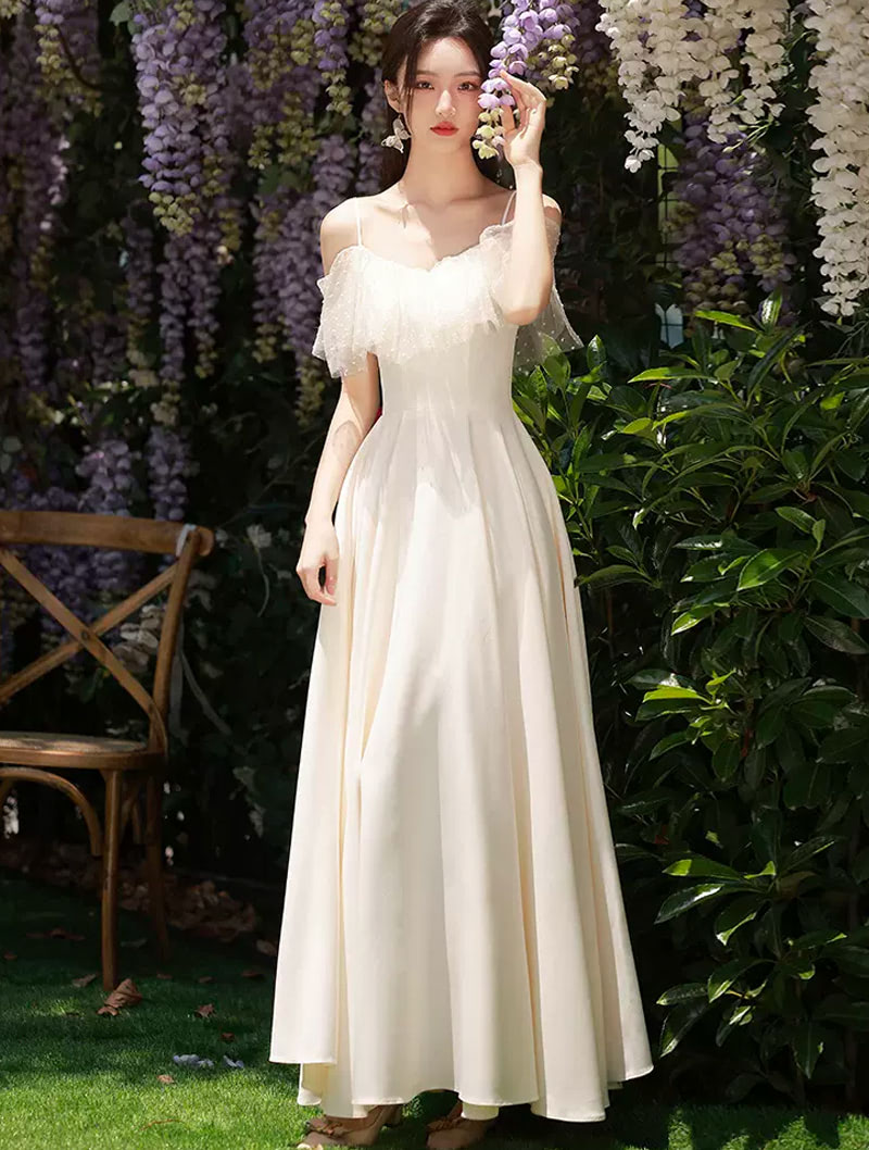 Stylish Champagne Formal Bridesmaid Wedding Party Long Dress01