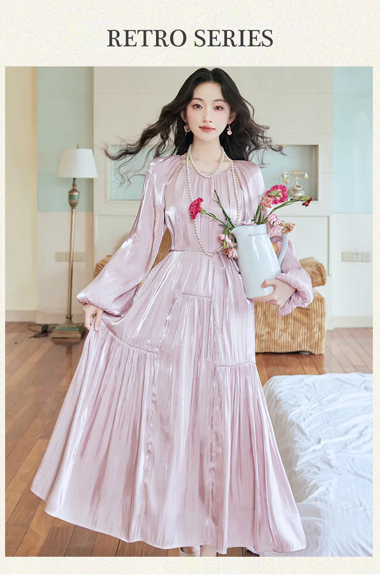 Sweet-French-Style-Round-Neck-Juliet-Sleeve-Morning-Robe-Casual-Dress06