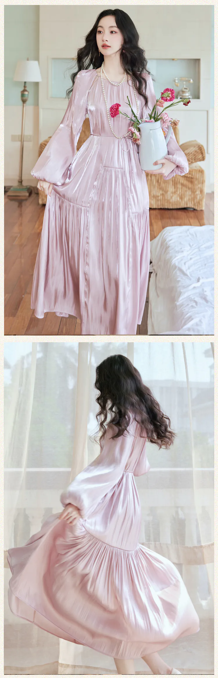 Sweet-French-Style-Round-Neck-Juliet-Sleeve-Morning-Robe-Casual-Dress14