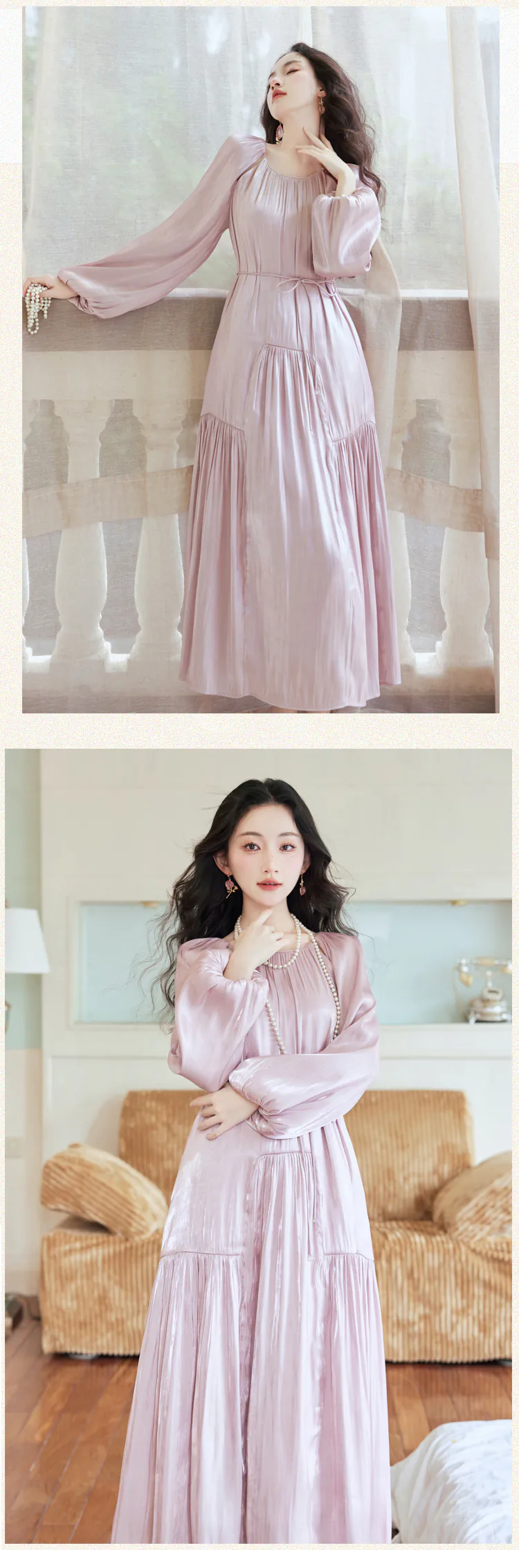Sweet-French-Style-Round-Neck-Juliet-Sleeve-Morning-Robe-Casual-Dress15