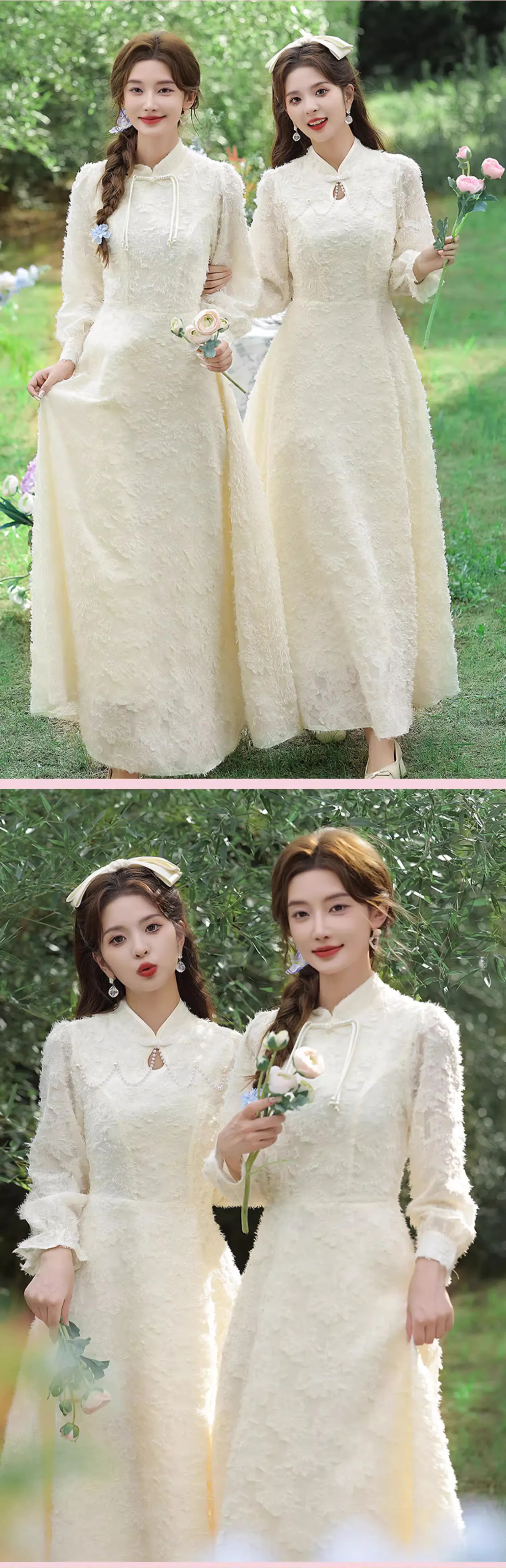 Sweet-Long-Sleeve-Champagne-Color-Bridesmaid-Maxi-Dress-Party-Gown12