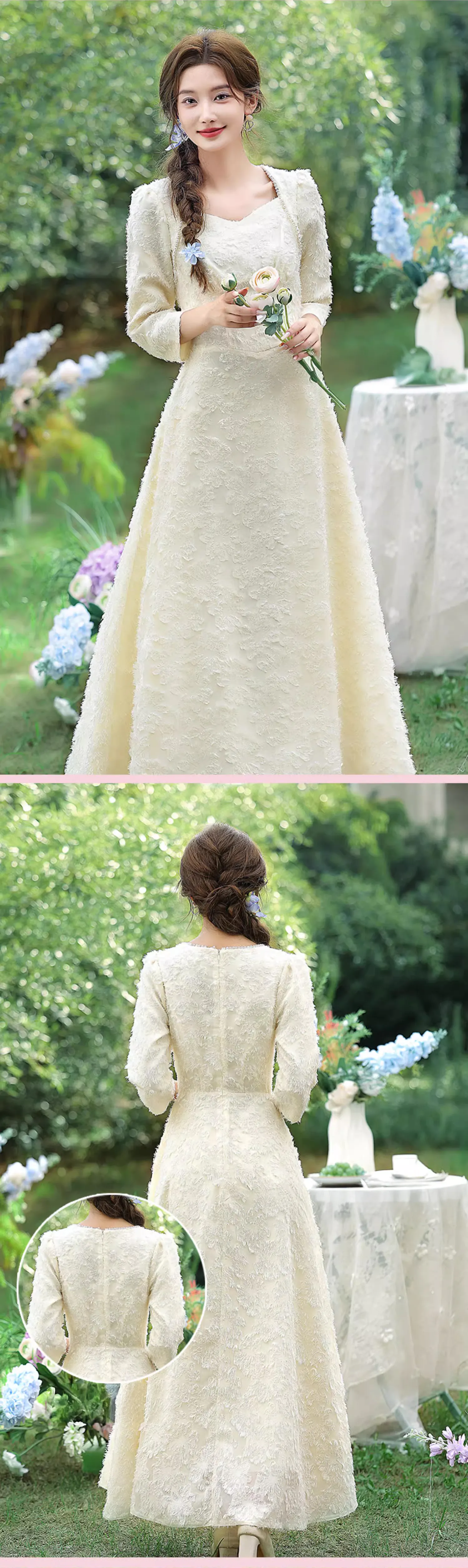 Sweet-Long-Sleeve-Champagne-Color-Bridesmaid-Maxi-Dress-Party-Gown13