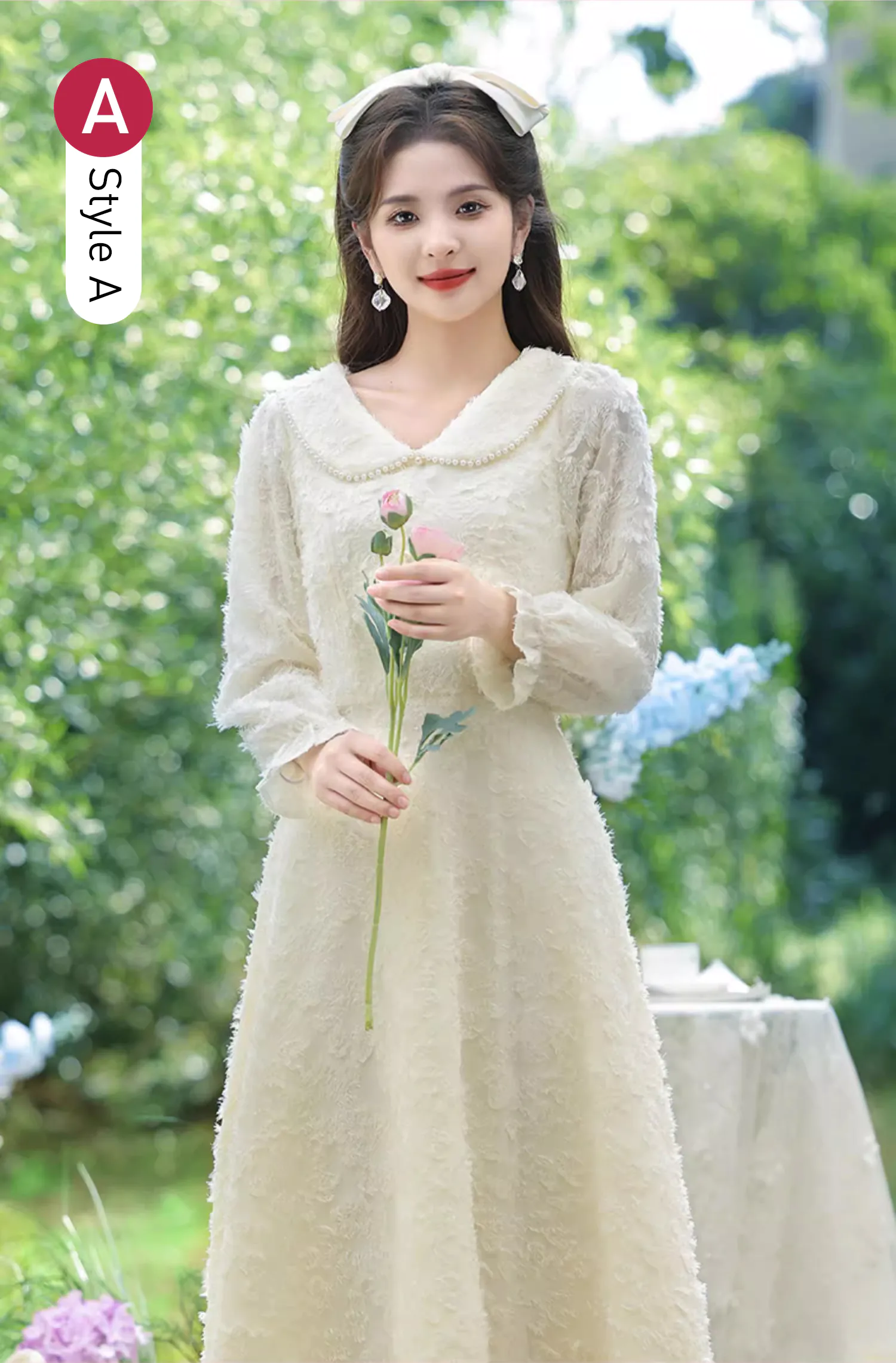 Sweet-Long-Sleeve-Champagne-Color-Bridesmaid-Maxi-Dress-Party-Gown16