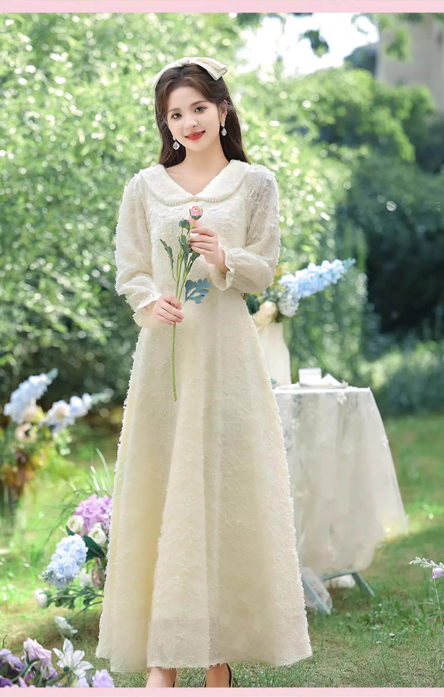 Sweet-Long-Sleeve-Champagne-Color-Bridesmaid-Maxi-Dress-Party-Gown17