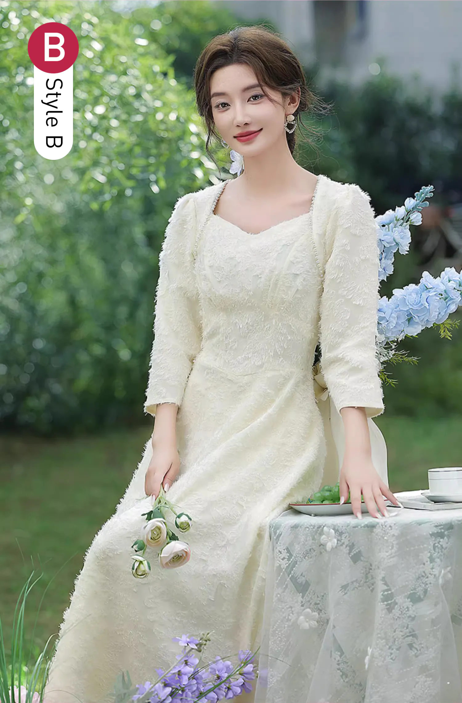 Sweet-Long-Sleeve-Champagne-Color-Bridesmaid-Maxi-Dress-Party-Gown19