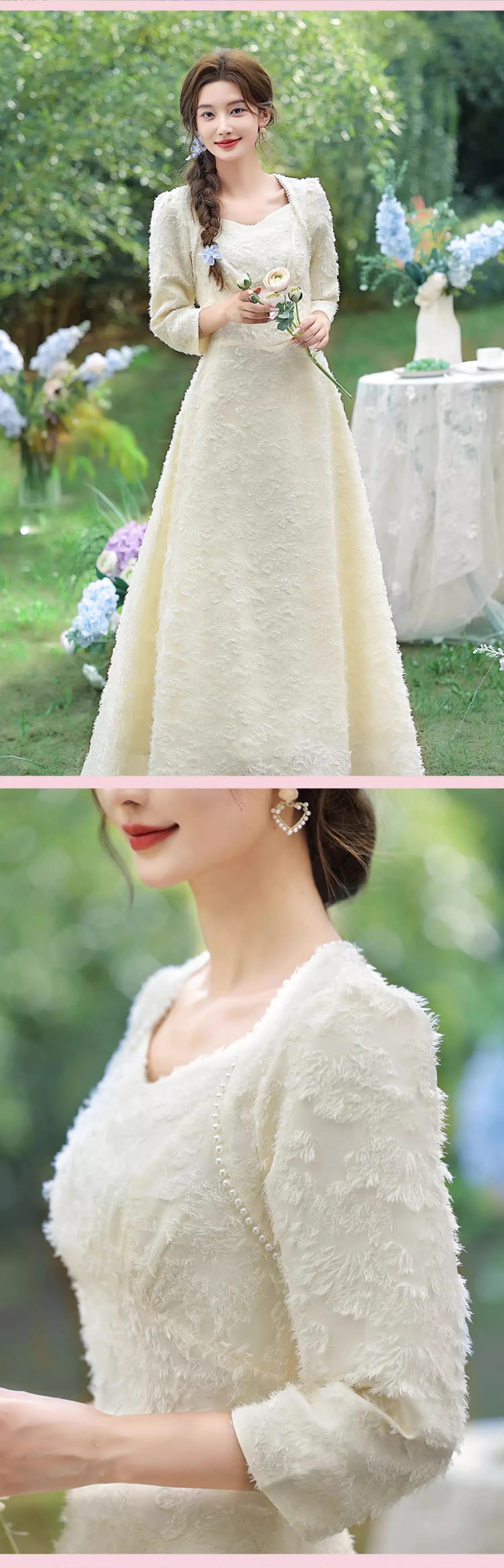 Sweet-Long-Sleeve-Champagne-Color-Bridesmaid-Maxi-Dress-Party-Gown20