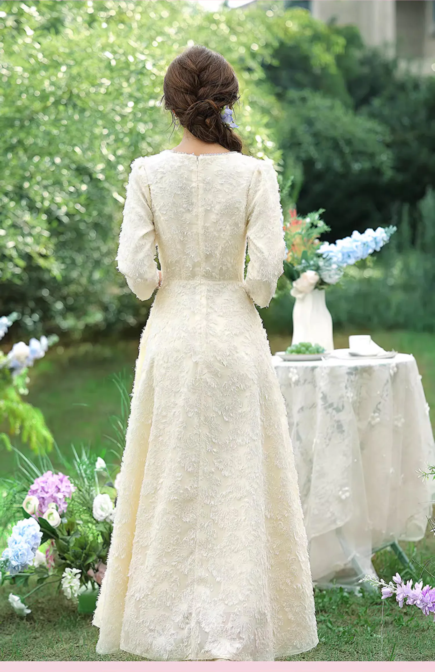 Sweet-Long-Sleeve-Champagne-Color-Bridesmaid-Maxi-Dress-Party-Gown21