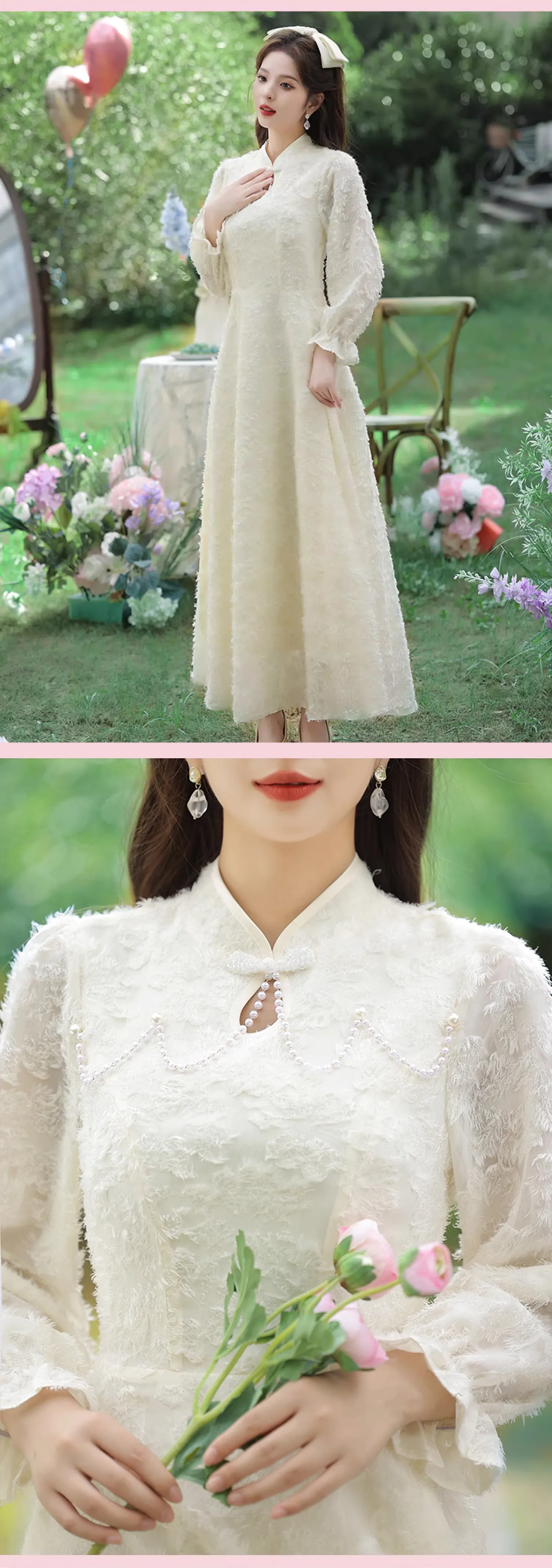 Sweet-Long-Sleeve-Champagne-Color-Bridesmaid-Maxi-Dress-Party-Gown26