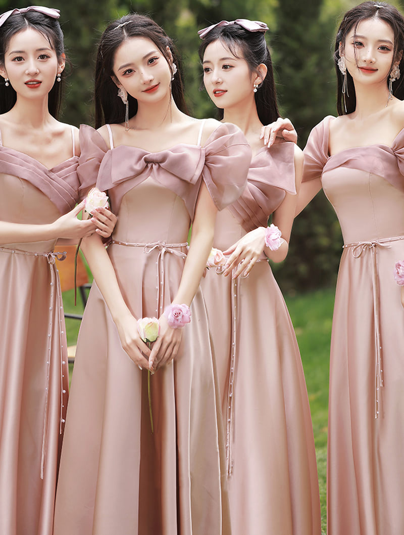 Sweet Pink Satin Bridesmaid Dress Wedding Prom Guest Formal Outfit01