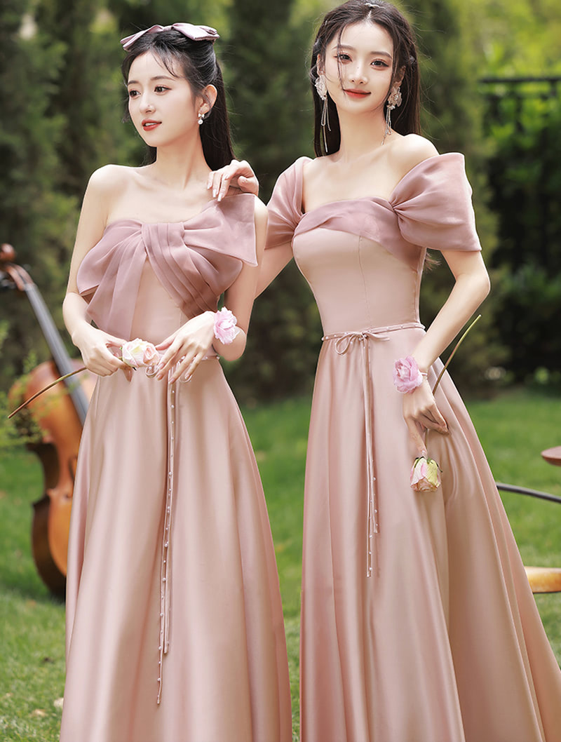 Sweet Pink Satin Bridesmaid Dress Wedding Prom Guest Formal Outfit02