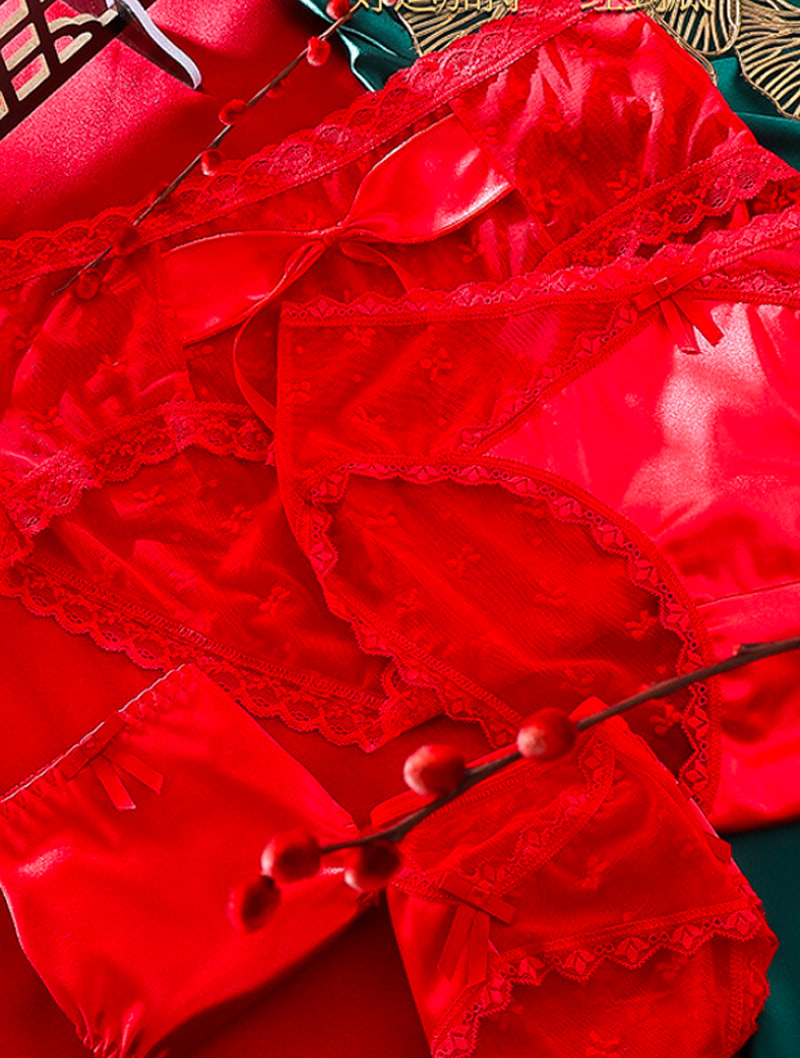 Sweet Red Satin Smooth Lace Thin Briefs Sexy Underwear02