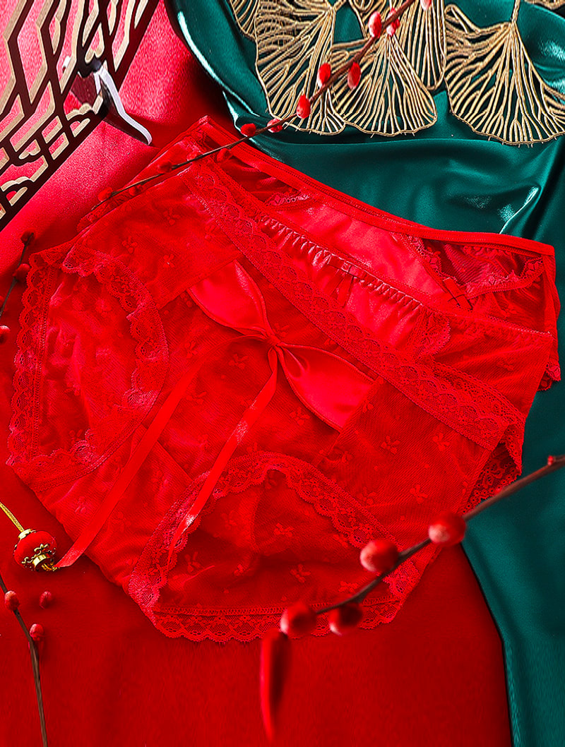 Sweet Red Satin Smooth Lace Thin Briefs Sexy Underwear04