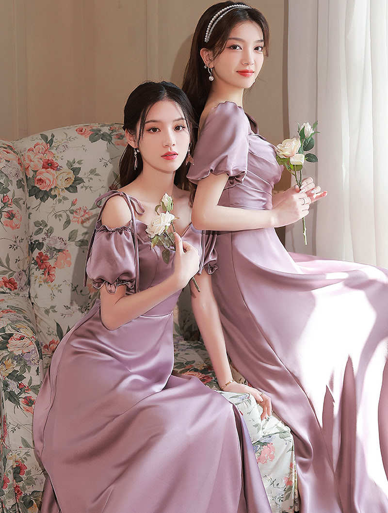 Sweet Sexy Purple Satin Bridesmaid Long Dress Party Casual Ball Gown02