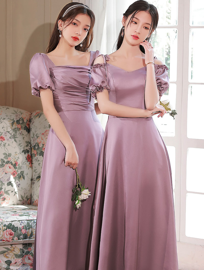Sweet Sexy Purple Satin Bridesmaid Long Dress Party Casual Ball Gown01