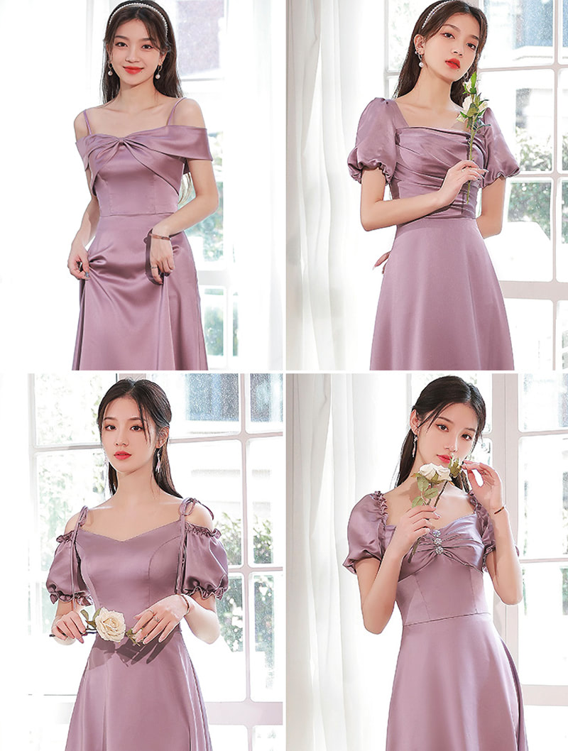 Sweet Sexy Purple Satin Bridesmaid Long Dress Party Casual Ball Gown01