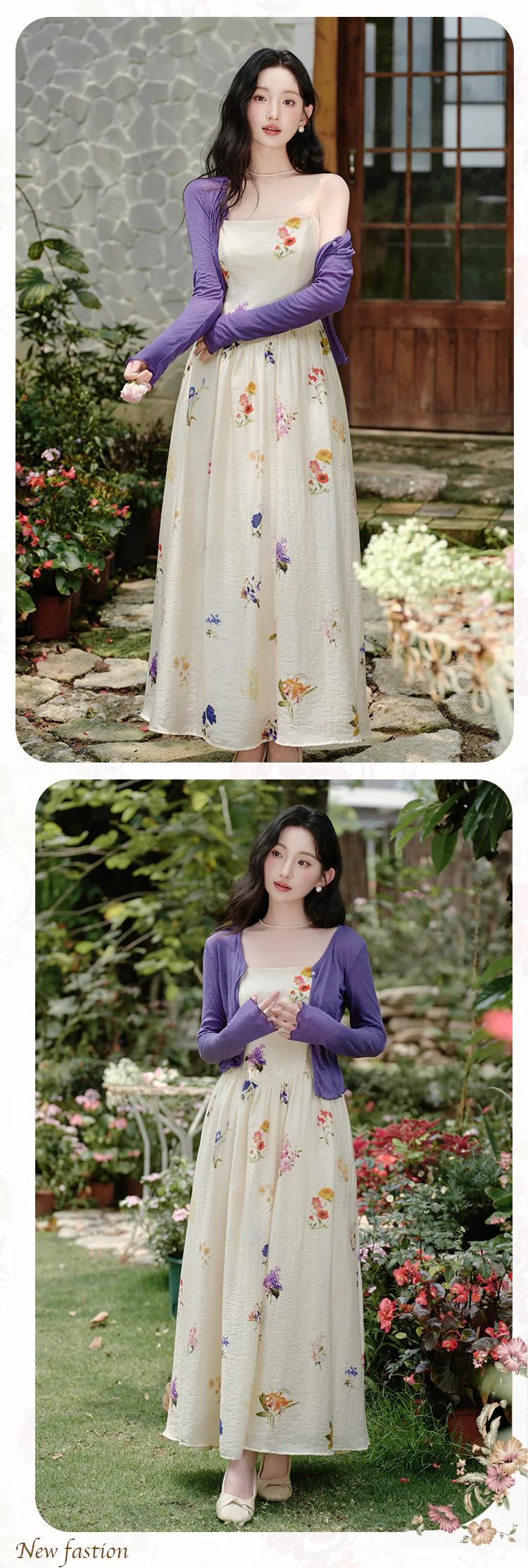 Vintage-Cottagecore-Floral-Sundress-with-Matching-Purple-Cardigan-Set15