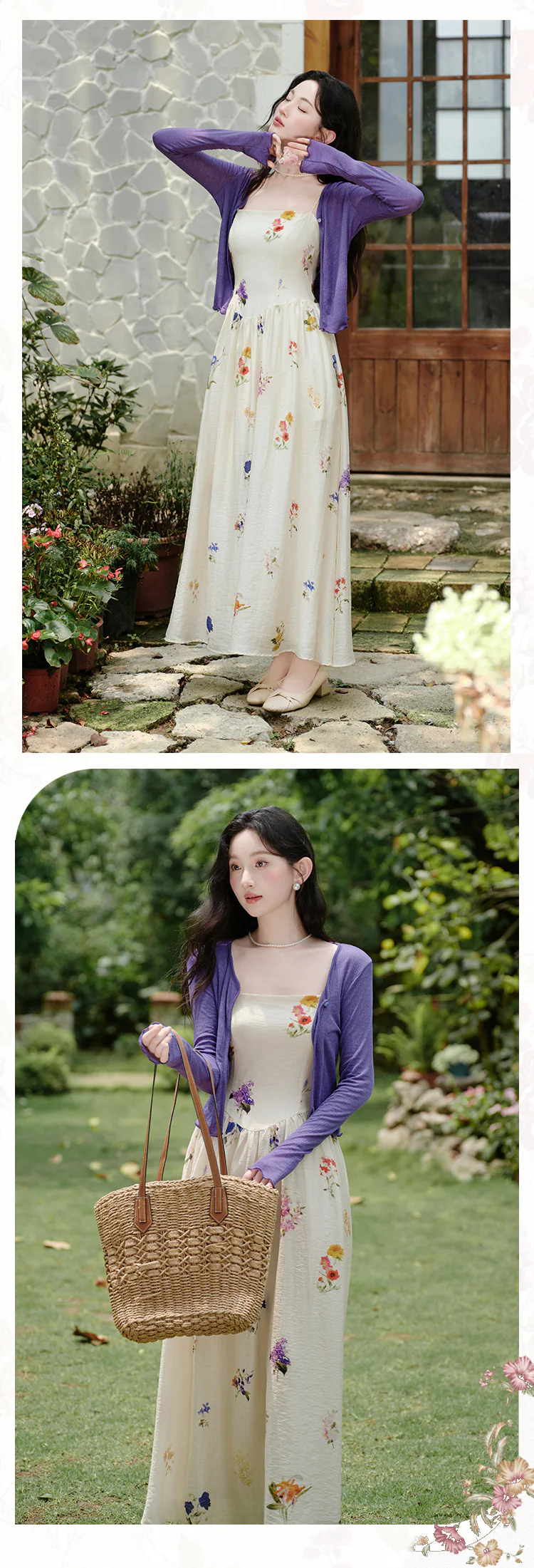 Vintage-Cottagecore-Floral-Sundress-with-Matching-Purple-Cardigan-Set16