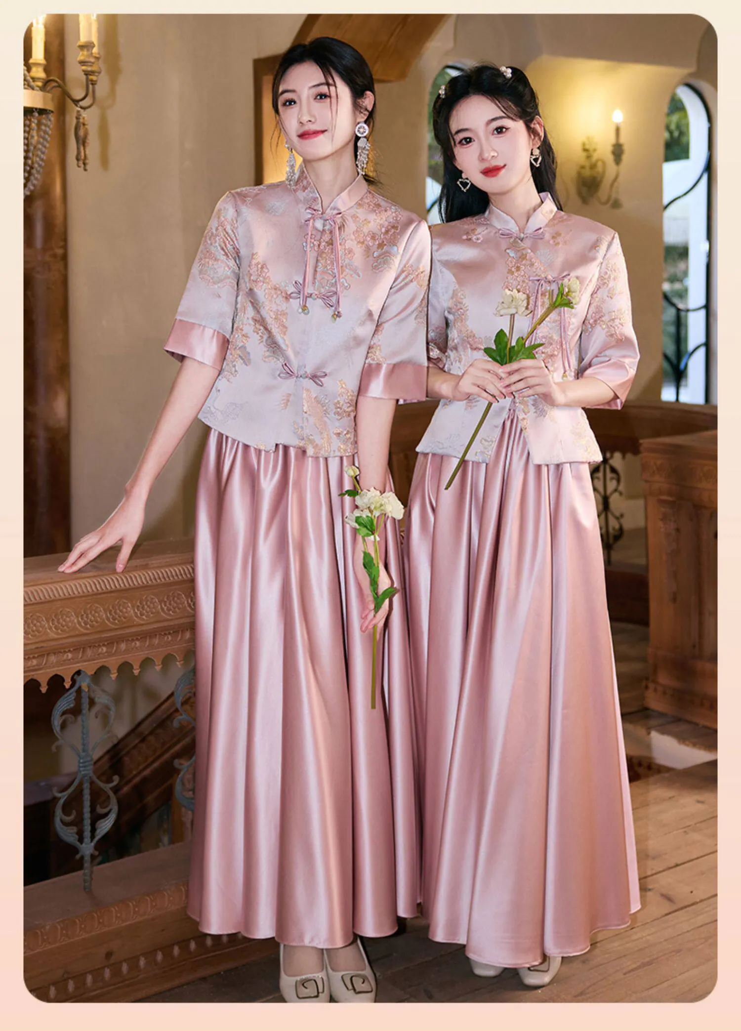 Vintage-Oriental-Chinese-Style-Pink-Mandarin-Collar-Satin-Bridesmaid-Dress09