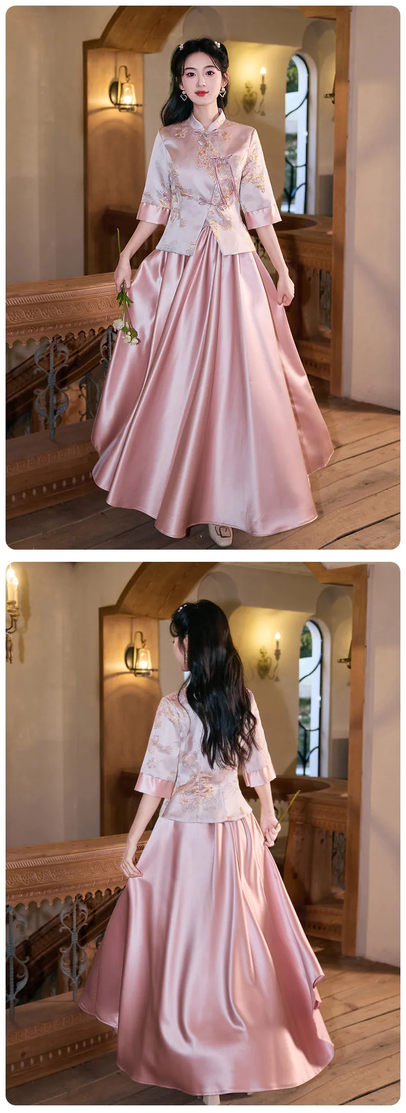 Vintage-Oriental-Chinese-Style-Pink-Mandarin-Collar-Satin-Bridesmaid-Dress15