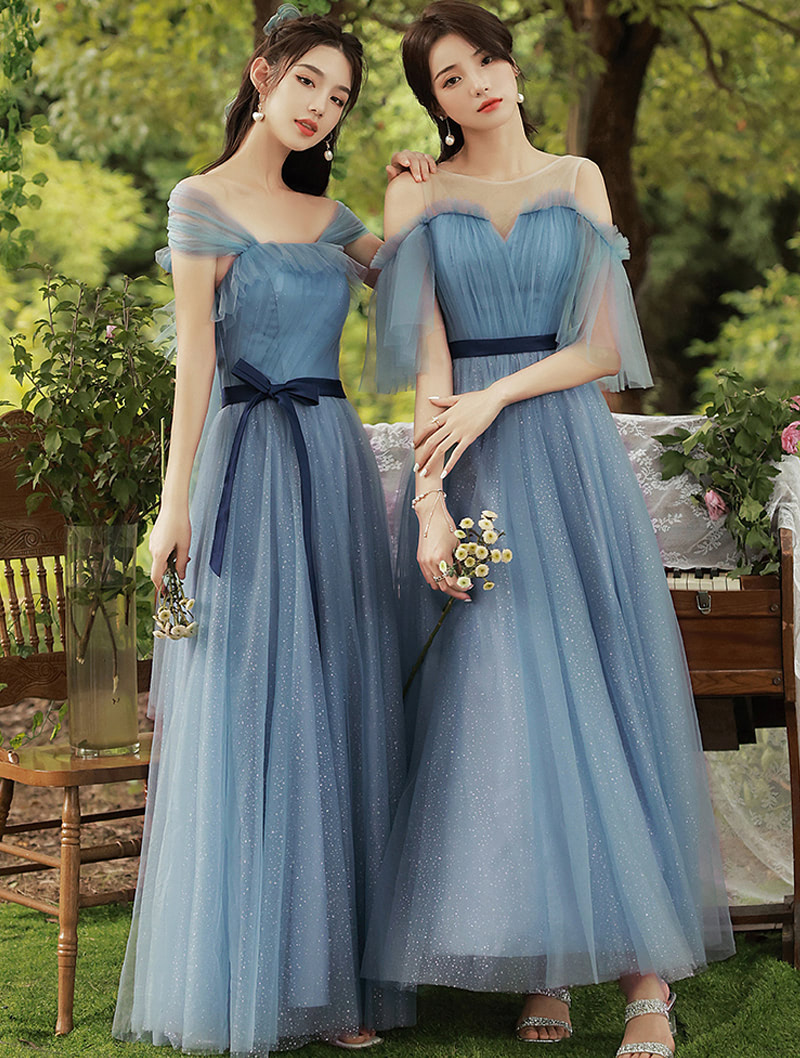 A line Blue Tulle Wedding Guest Bridesmaid Formal Evening Dress01