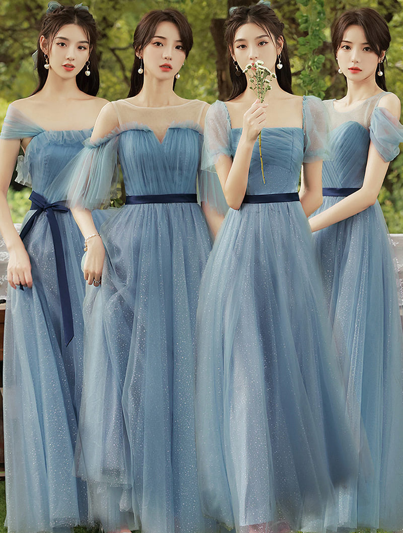 A line Blue Tulle Wedding Guest Bridesmaid Formal Evening Dress02