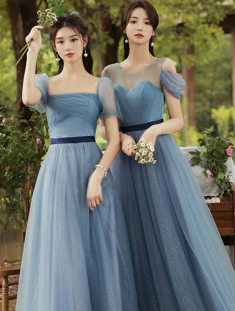 A-line Blue Tulle Wedding Guest Bridesmaid Formal Evening Dress01