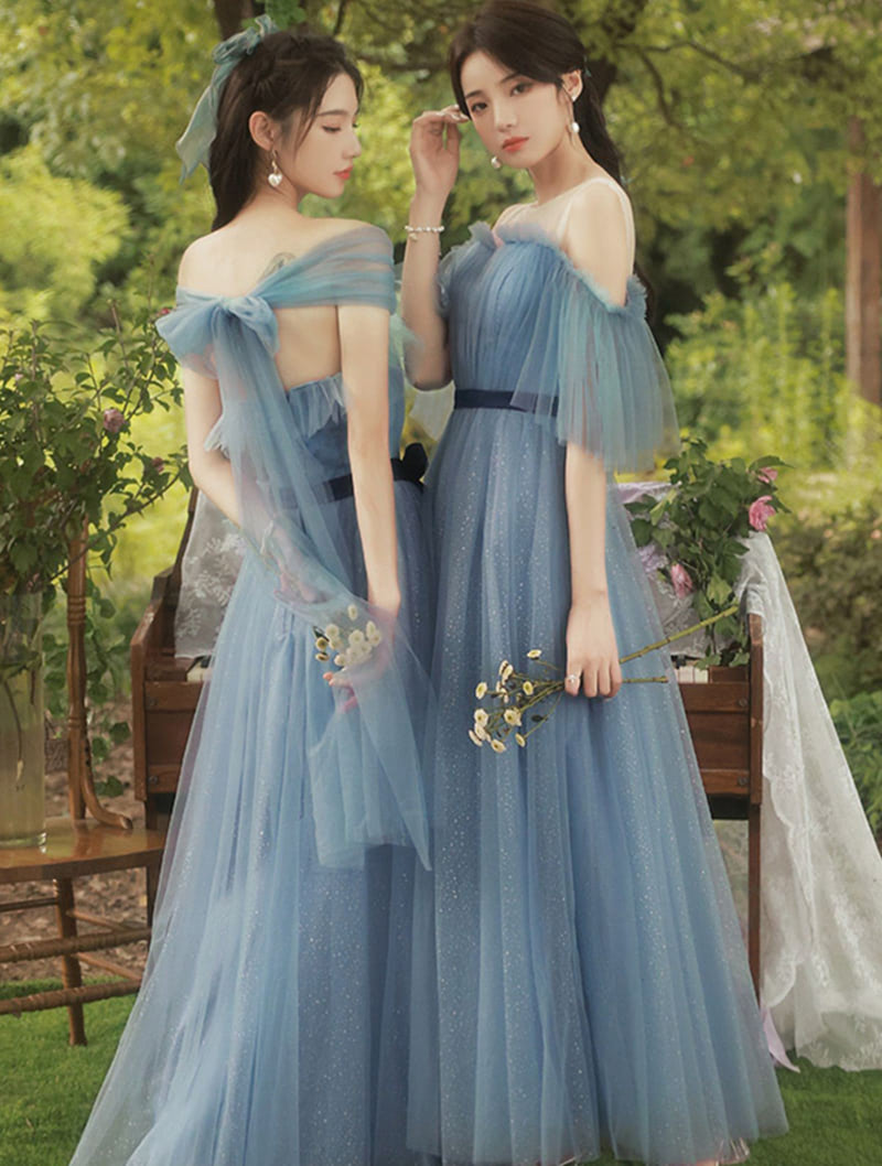 A-line Blue Tulle Wedding Guest Bridesmaid Formal Evening Dress01