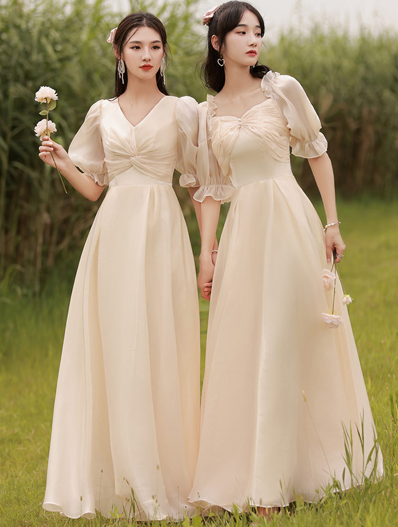 Simple Champagne Bridesmaid Long Dress with 4 Different Styles01