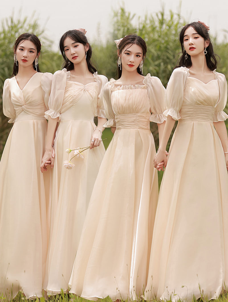 Simple Champagne Bridesmaid Long Dress with 4 Different Styles02