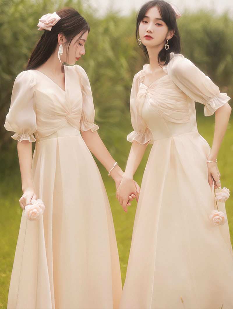 Simple Champagne Bridesmaid Long Dress with 4 Different Styles04