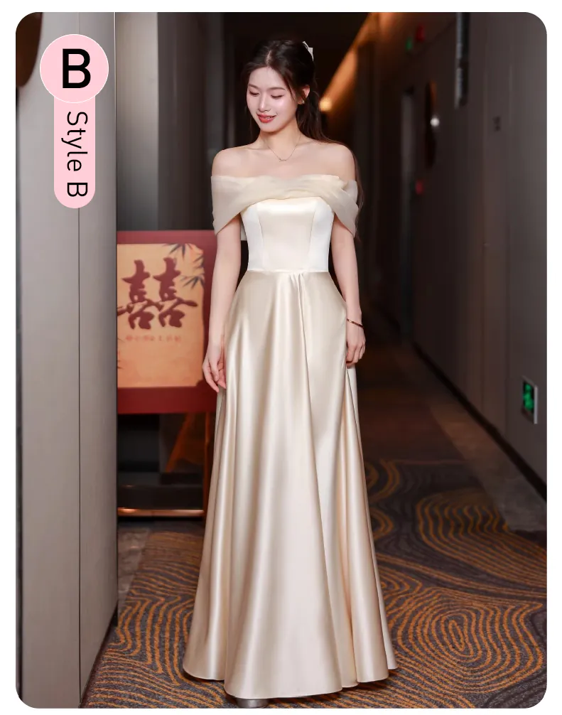 Simple Champagne Bridesmaid Maxi Dress Graduation Homecoming Gown - FloraShe Simple Champagne Bridesmaid Maxi Dress Graduation Homecoming Gown - FloraShe