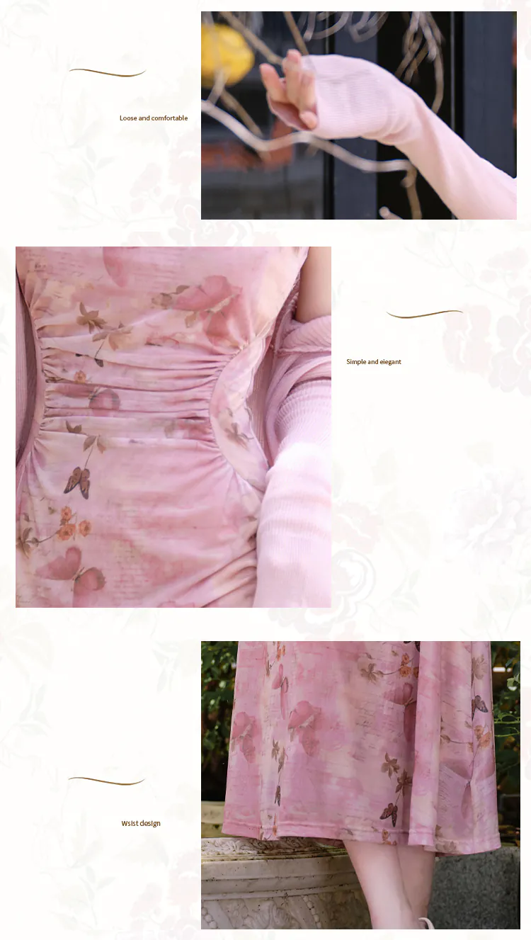 Sweet-Pastel-Pink-Butterfly-Print-Slip-Dress-with-Cardigan-Casual-Outfit09