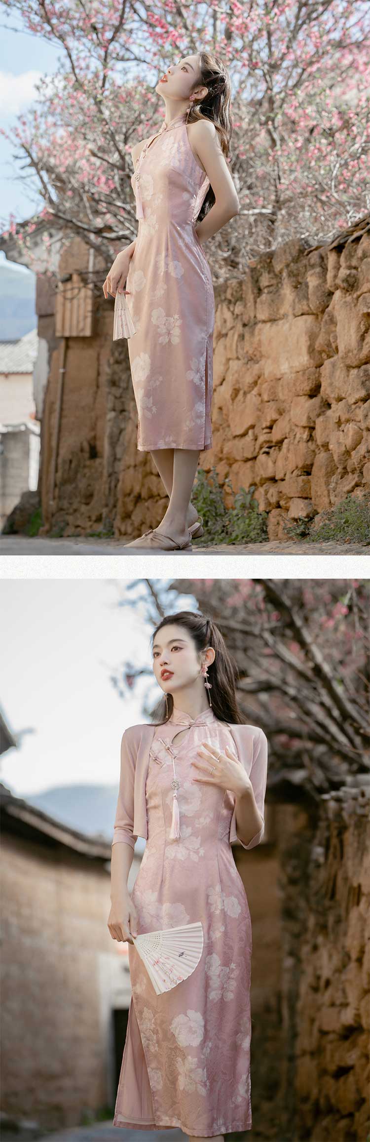 Sweet-Pink-Chinese-Cheongsam-Prom-Dress-and-Cardigan-Suit14