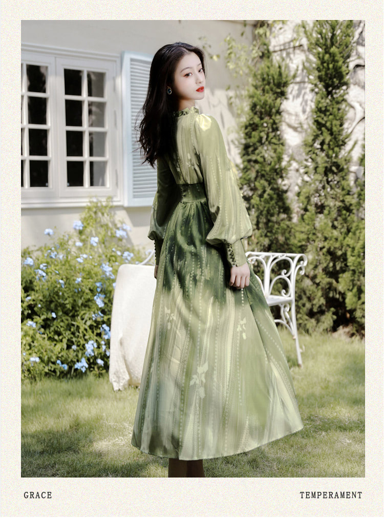 Vintage-Green-Tie-Dye-High-Waist-Long-Sleeve-Casual-Dress15