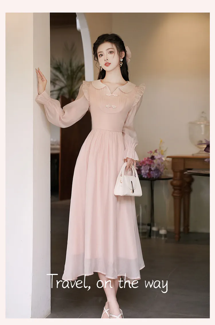 Vintage-Light-Pink-Pankou-Doll-Neck-Tencel-Long-Sleeve-Casual-Dress06