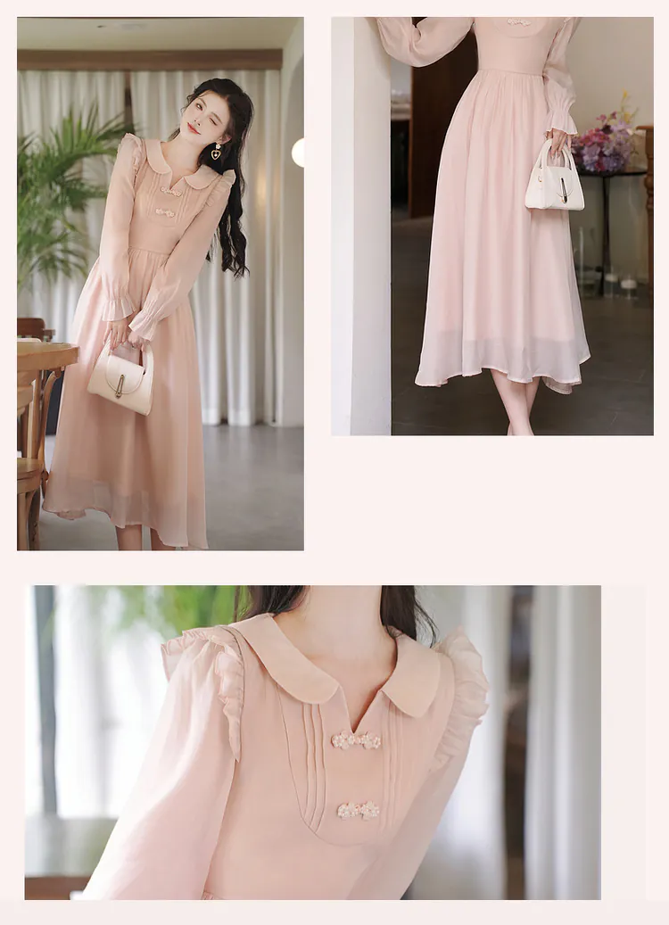 Vintage-Light-Pink-Pankou-Doll-Neck-Tencel-Long-Sleeve-Casual-Dress09
