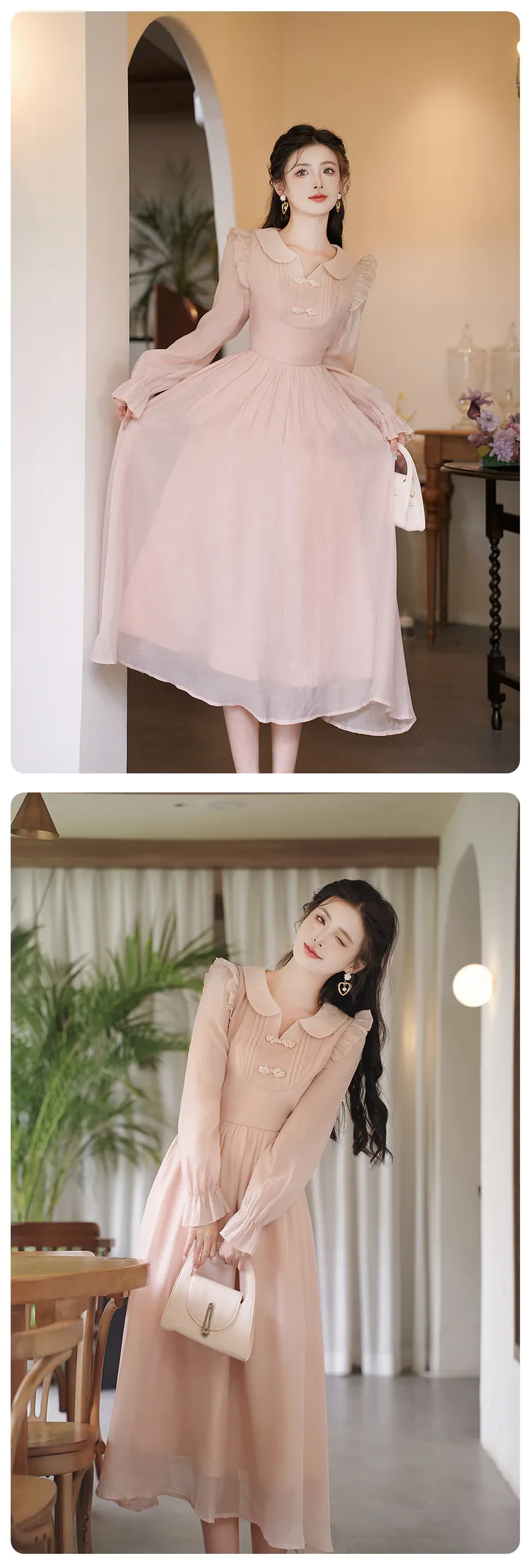 Vintage-Light-Pink-Pankou-Doll-Neck-Tencel-Long-Sleeve-Casual-Dress12