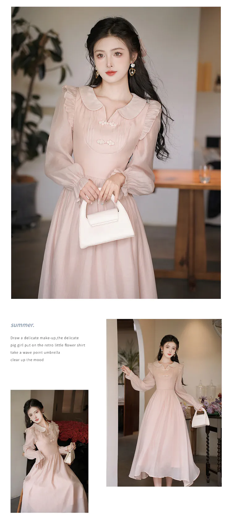 Vintage-Light-Pink-Pankou-Doll-Neck-Tencel-Long-Sleeve-Casual-Dress14