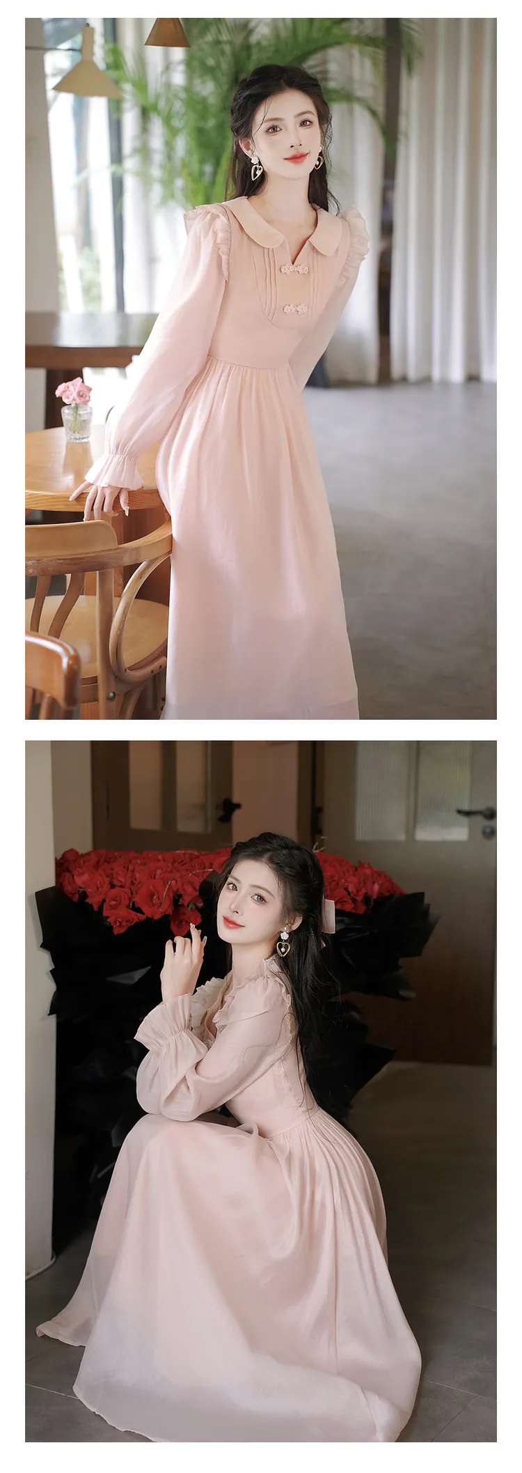 Vintage-Light-Pink-Pankou-Doll-Neck-Tencel-Long-Sleeve-Casual-Dress15