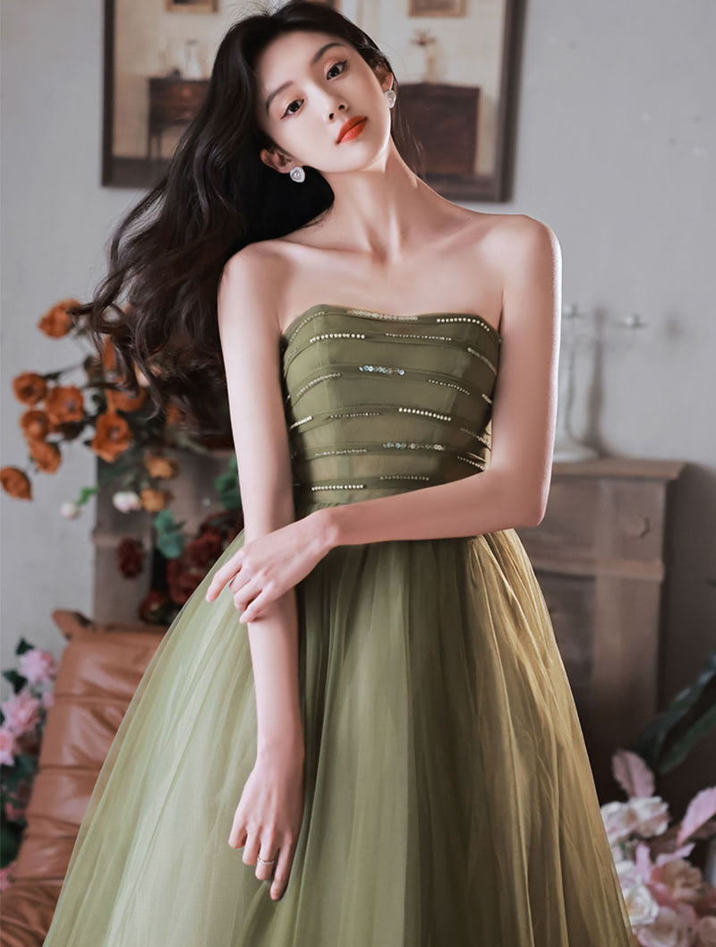 A Line Green Tulle Formal Evening Maxi Dress Long Ball Gown03
