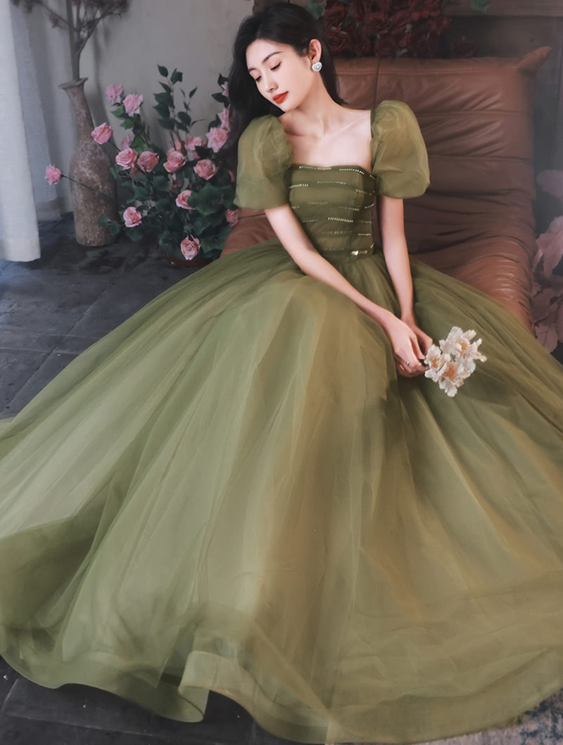 A Line Green Tulle Formal Evening Maxi Dress Long Ball Gown04