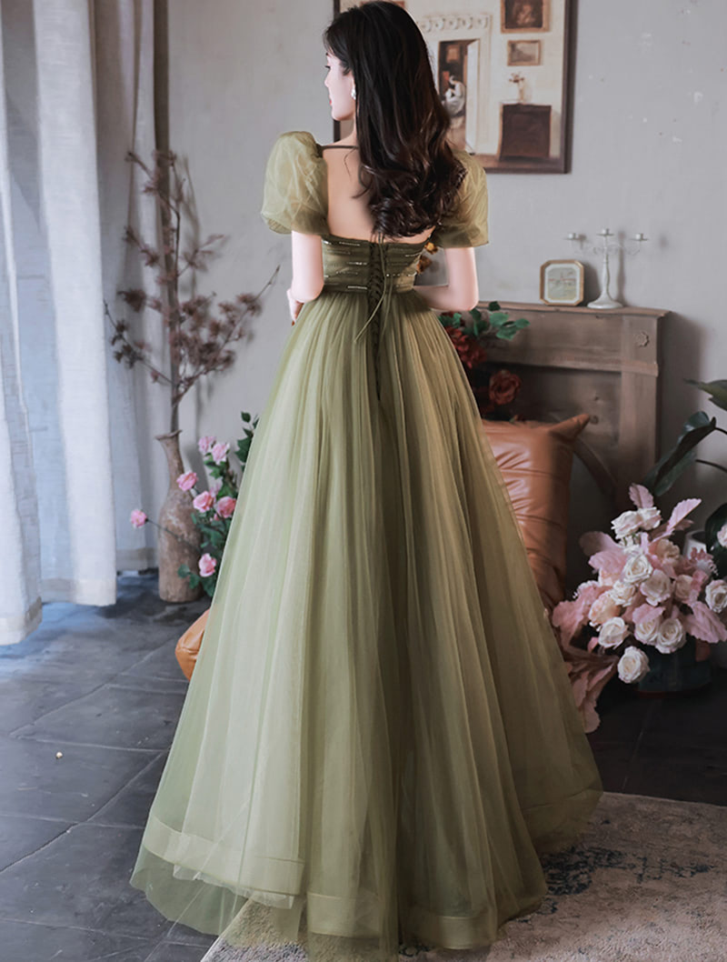 A Line Green Tulle Formal Evening Maxi Dress Long Ball Gown05