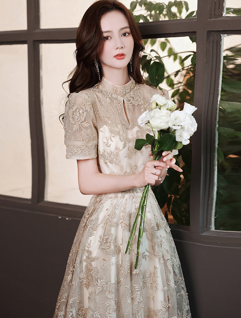 A Line Princess Khaki Embroidery Formal Evening Prom Long Dress02